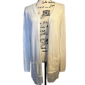 Lilly Pulitzer White Long Fringe Cardigan with Pockets